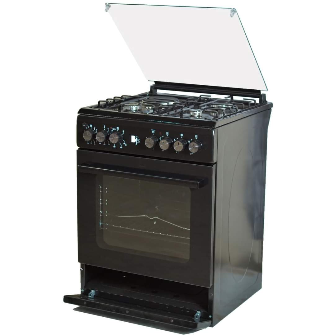 BJS I-6011T 60 × 60 cm Cooker — 3 Gas Burners + 1 Electric Hot Plate with Turbo Fan Electric Oven & Rotisserie