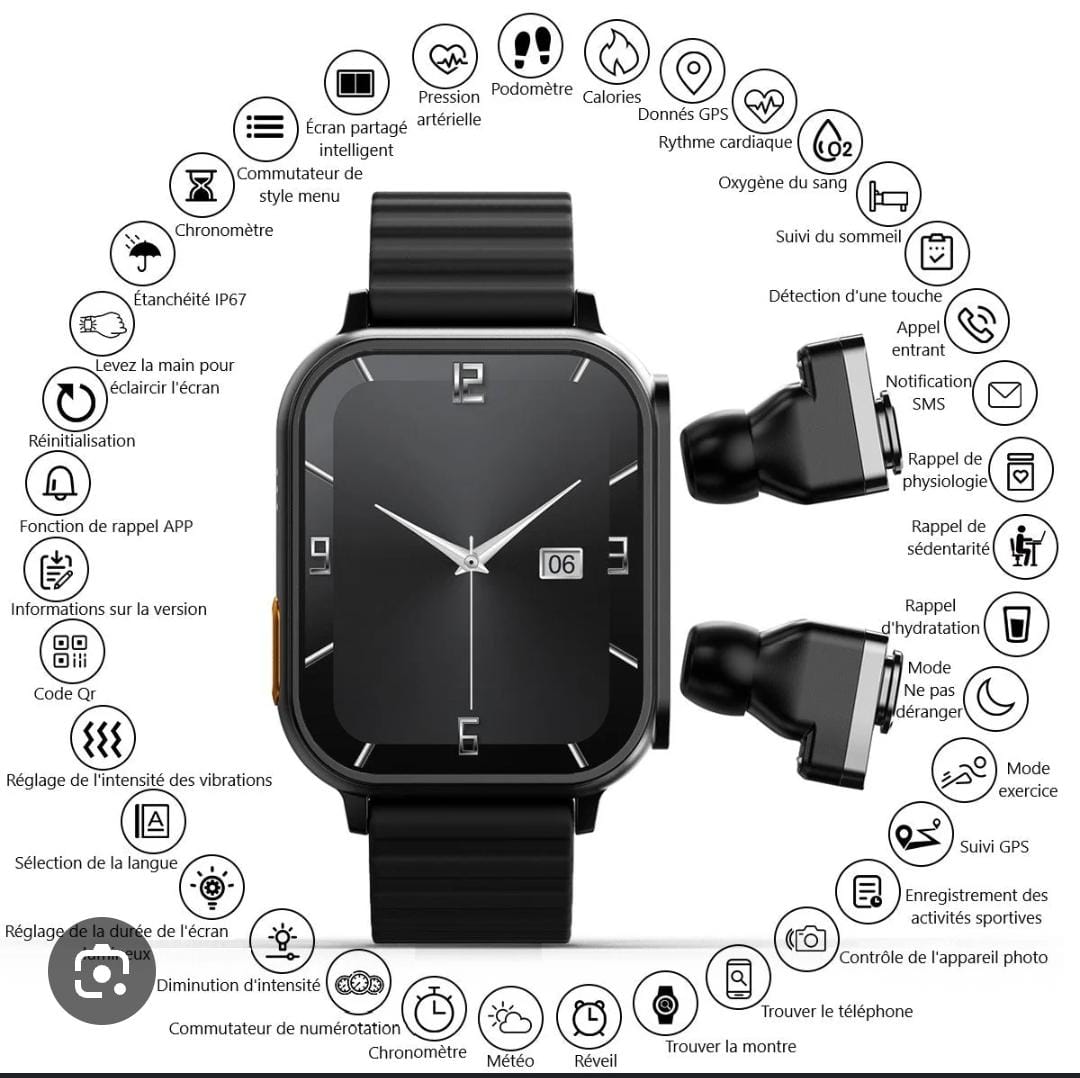 SMART WATCH WITH PODS - BLACK CASE WITH PODS