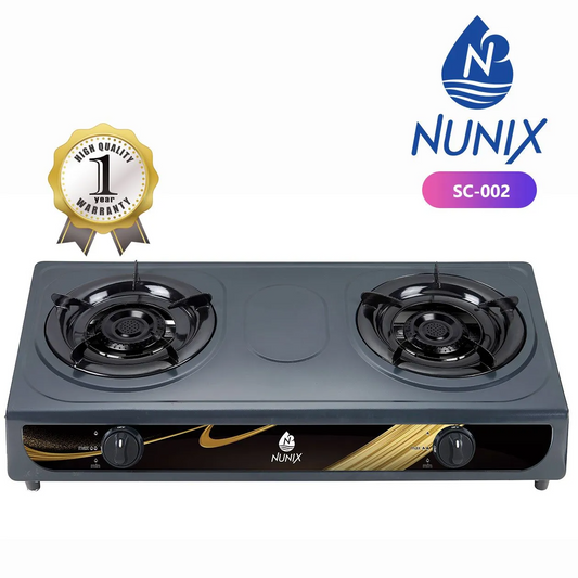Nunix SC-002 2-Burner Stainless Steel Tabletop Gas Cooker — Compact & Efficient Cooking Stove