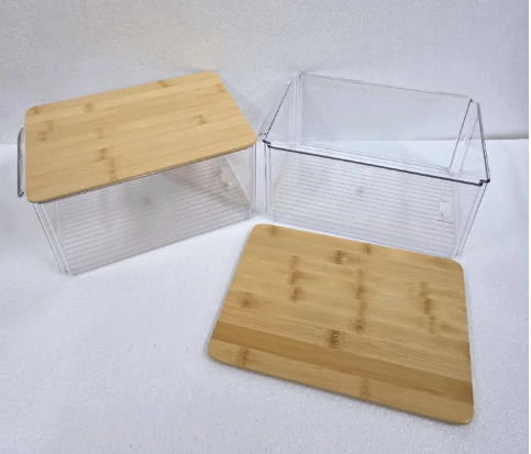Clear Plastic Storage Box with Large Bamboo Lid — Modern Organizer Container