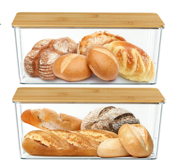 Clear Plastic Storage Box with Large Bamboo Lid — Modern Organizer Container