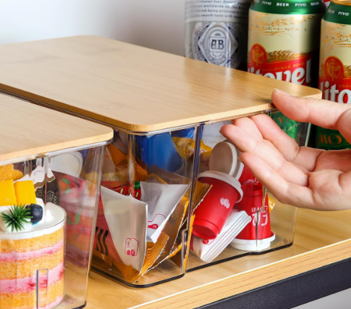 Clear Plastic Storage Box with Large Bamboo Lid — Modern Organizer Container