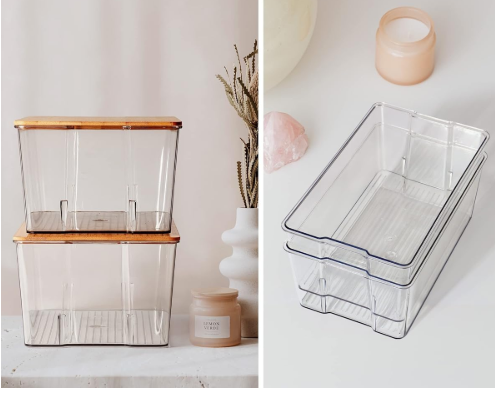 Clear Plastic Storage Box with Large Bamboo Lid — Modern Organizer Container