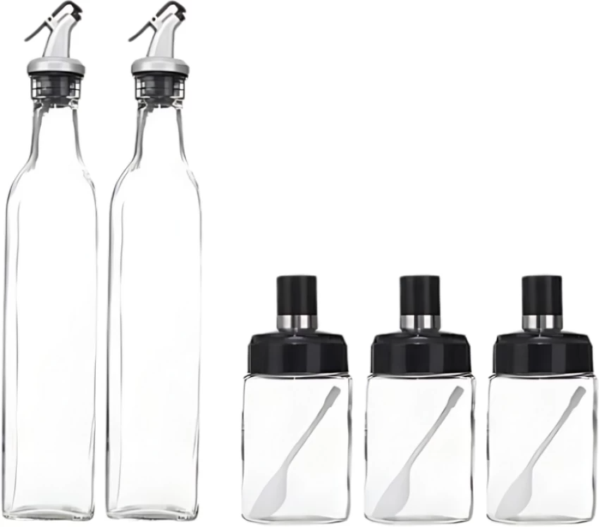 5-in-1 Oil and Spice Dispenser Set — 2 Oil Bottles & 3 Seasoning Containers