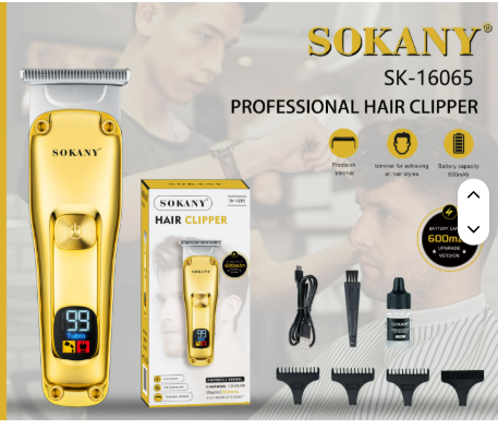 SOKANY SK‑16065 Professional Hair Clipper – USB‑Rechargeable • 600 mAh Battery • Stainless Steel Body & Blades