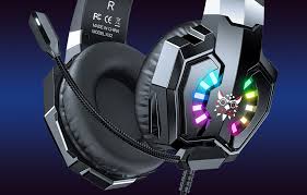 ONIKUMA X32 Wearable Wired Gaming Headset with Flexible Mic LED Lights, Dynamic RGB Lighting Effect
