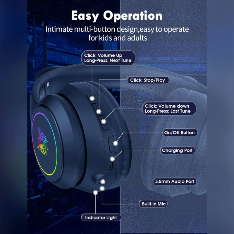 Onikuma B90 RGB Cat Ear Bluetooth 5.0 Wireless Gaming Headset