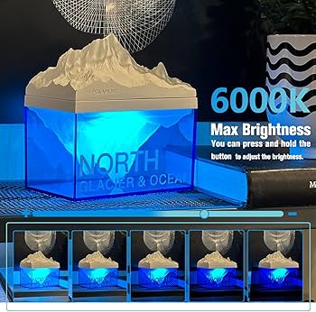 EQURA Decor Glacial Night Light, Rechargeable Bedside Lamp with Soothing White Noise Sound, Portable Ambient Night Light for Adults Bedroom Decor | Best Birthday | Christmas Gift