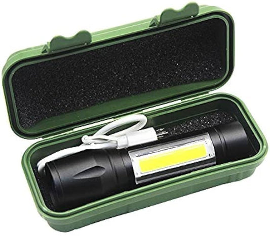 Premium 2 in 1 High Brightness Portable Rechargeable Mini Torch Cum Lamp with USB in Box Packing