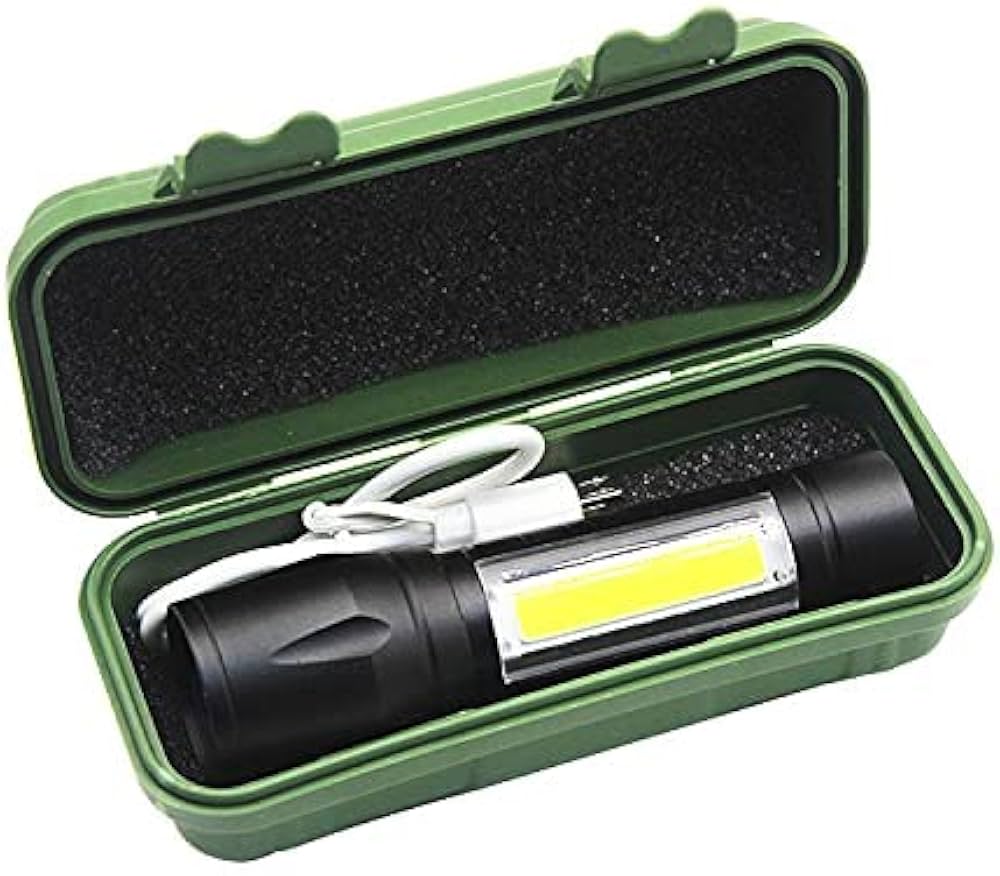 Premium 2 in 1 High Brightness Portable Rechargeable Mini Torch Cum Lamp with USB in Box Packing