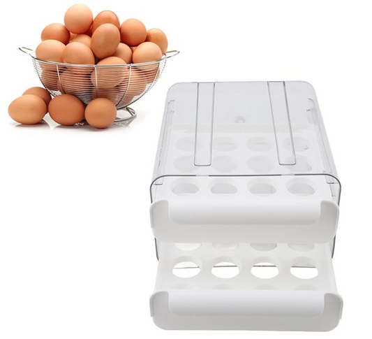 32 Grid Egg Container, Double Layer Transparent Egg Drawer Stackable Egg Holder Refrigerator Egg Tray Egg Storage for Refrigerator