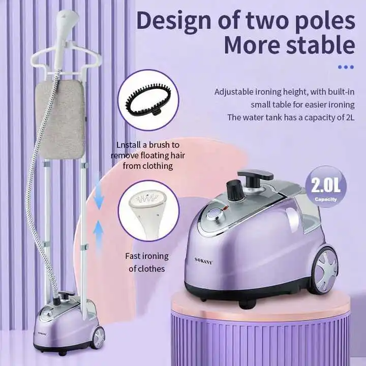 Sokany SK-12007 Professional Upright Garment Steamer – 2.0 L Water Tank, 2000 W Continuous Steam Fabric Steamer