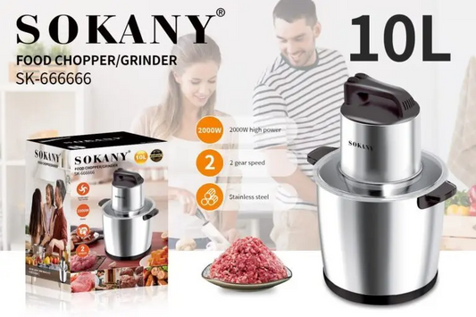 Sokany SK-666666 Industrial-Style Electric Chopper & Food Processor – 2000 W Motor, 10 L Stainless Steel Bowl