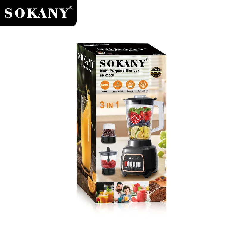 SOKANY SK-03008 Mixer Blender with Unbreakable Jar and 1.5L Capacity