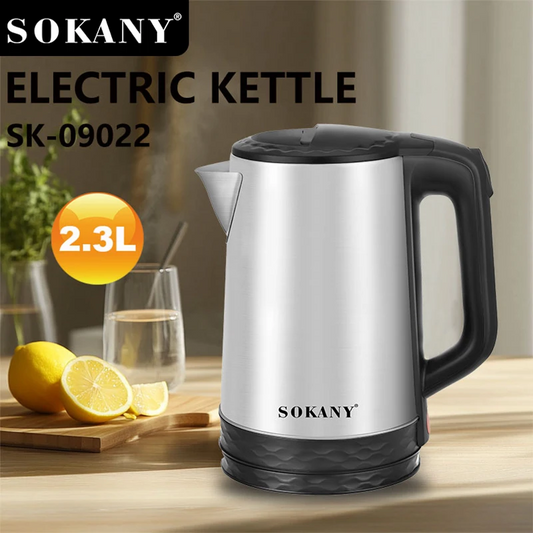 Sokany SK‑09022 2.3 L Electric Kettle – 1500 W Stainless Steel with Removable Washable Filter & 360° Cordless Base