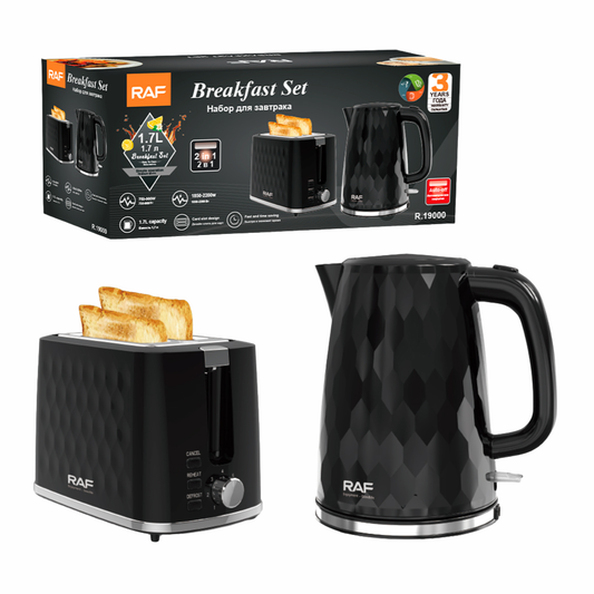 RAF R.19002 2-in-1 Breakfast Set – Electric Kettle & Toaster (Black)