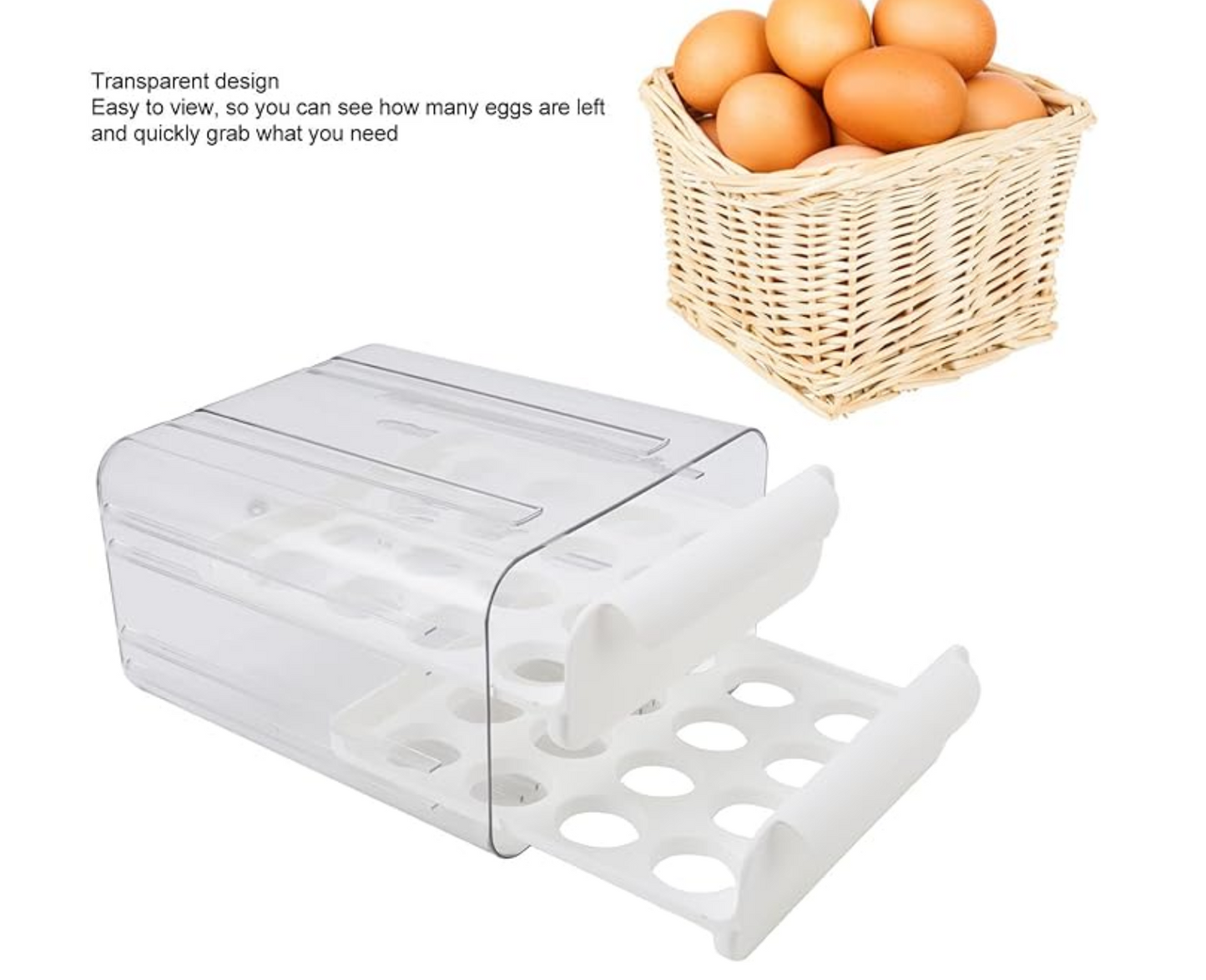 32 Grid Egg Container, Double Layer Transparent Egg Drawer Stackable Egg Holder Refrigerator Egg Tray Egg Storage for Refrigerator