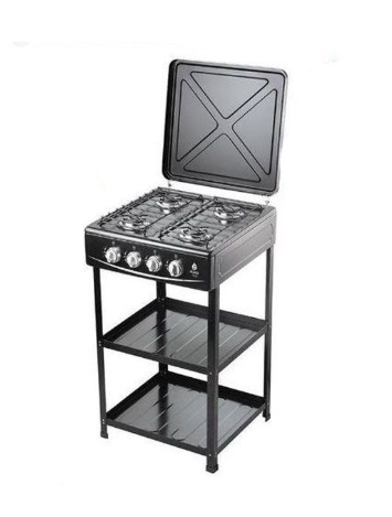 Nunix LTS-01 4-Burner Gas Cooker with Stand and Storage Shelf — LPG Gas Stove