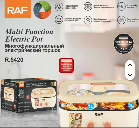 RAF R.5420 6L Big Capacity 2 in 1 Multifunctional Electric Hot Pot Professional Electric Grill and Hot Pot