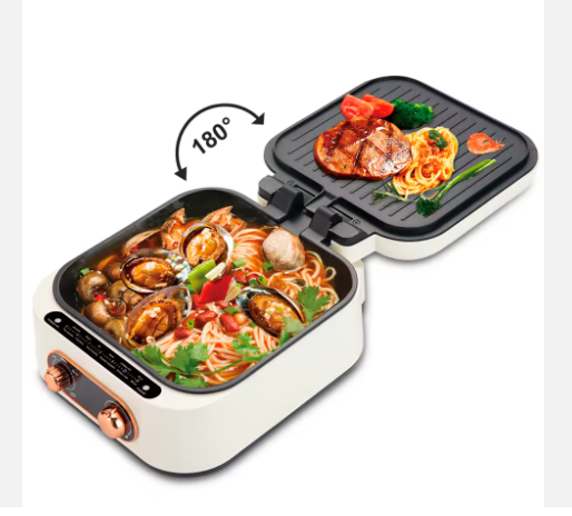 R.5409 3 in 1 Electric Hot Pot BBQ Grill Multifunction Portable Home Foldable Non-stick Split Pot Smokeless Barbecue Pan