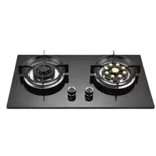 Bolesi BLS-S08 Premium 2-Burner Built-In Gas Stove | Black Tempered Glass Cooktop with Brass Burners